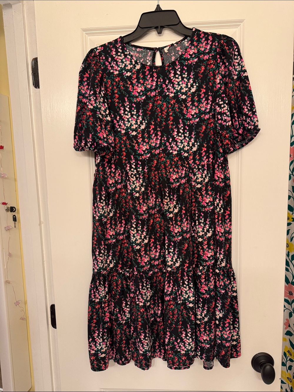 Crewcuts Black Dress with Pink & White Floral Print
